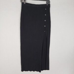 Open Edit S Midi Skirt Black Ribbed High Slit Casual Closet Staple‎ Versatile